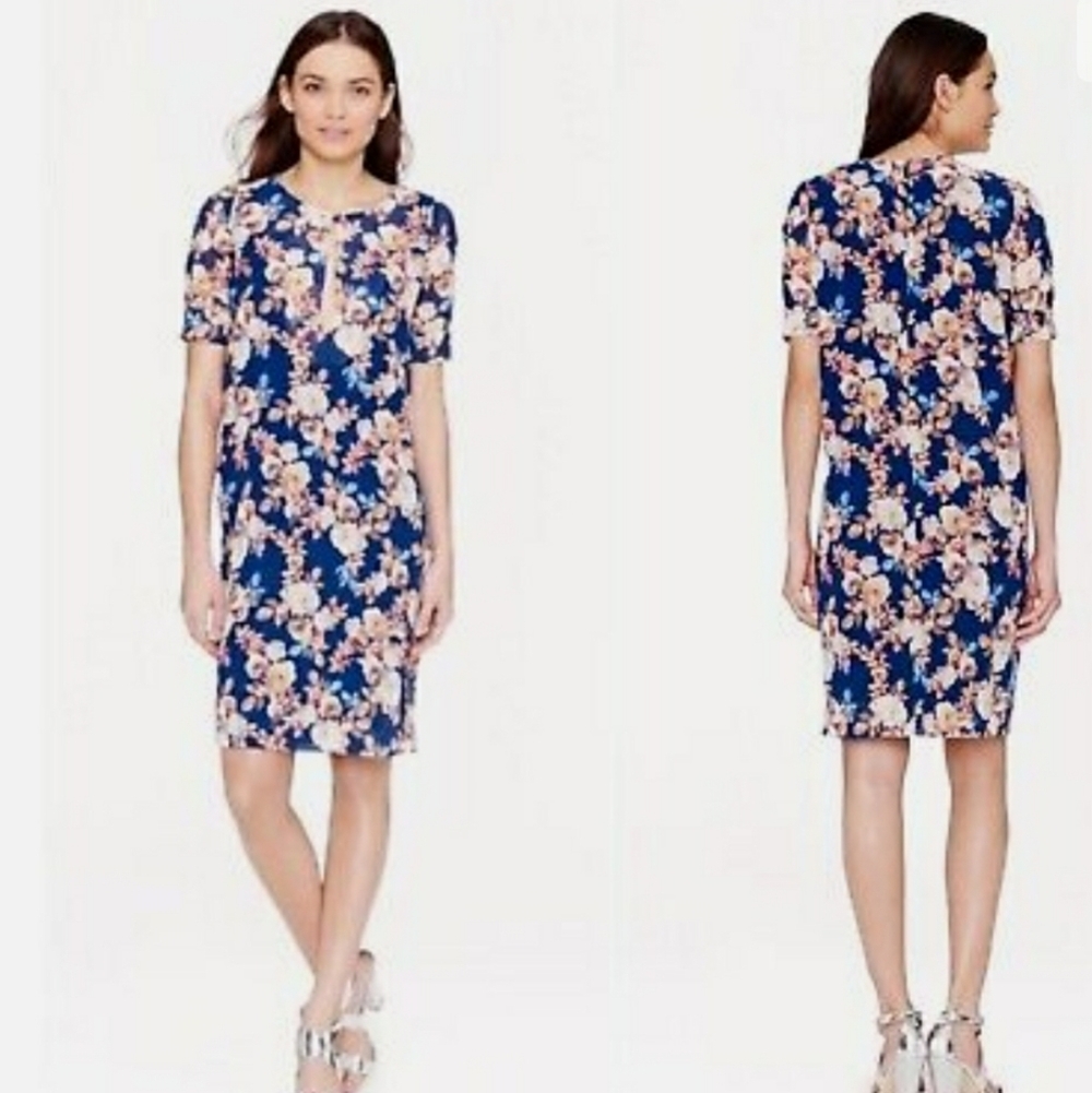 J.CREW Antique Floral Silk Shift Dress Womens Size 00 Navy Blue Short Sleeves - Picture 15 of 15